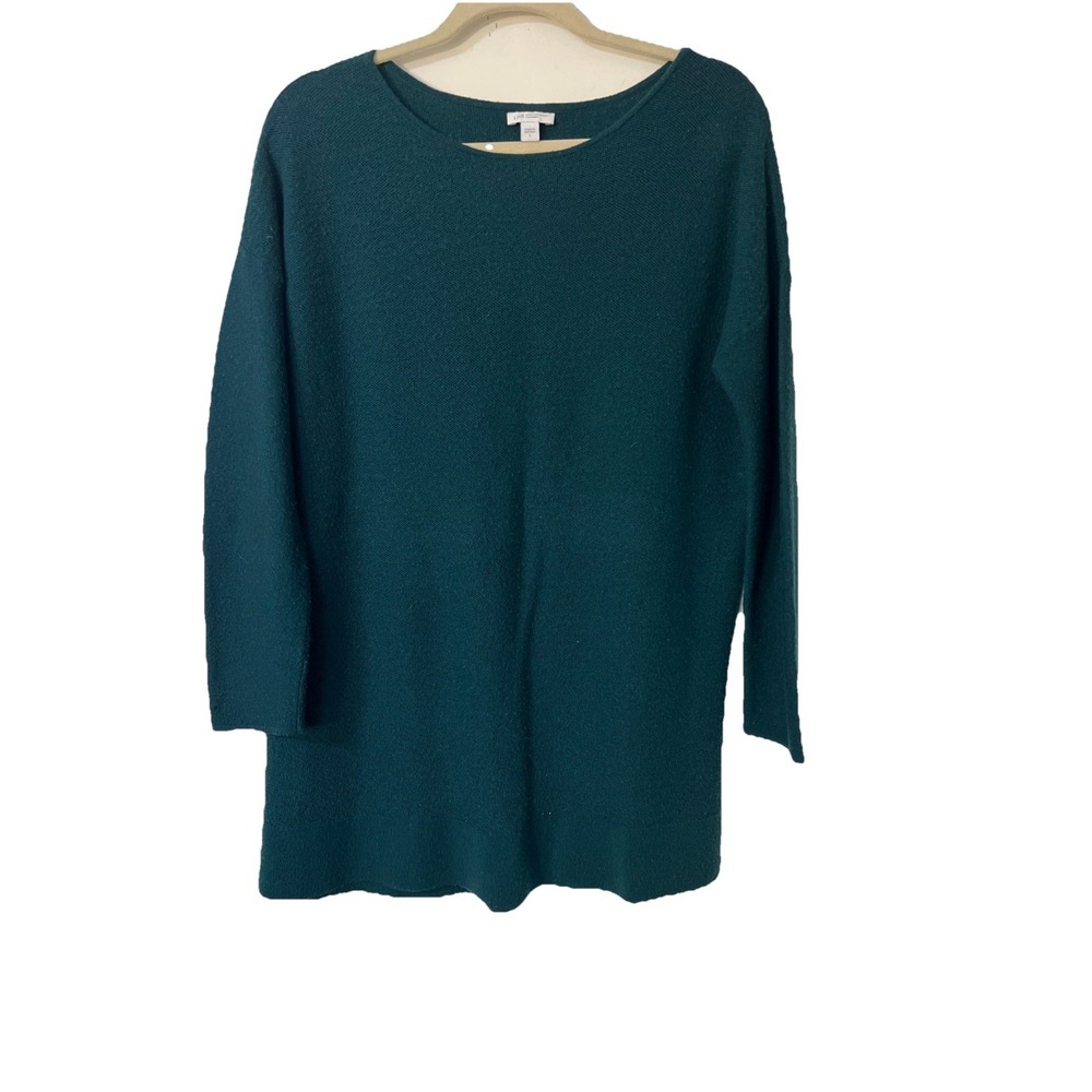 J Jill Merino Wool Washable Tunic Sweater Women's Large Dark Green 3/4‎ Sleeves
